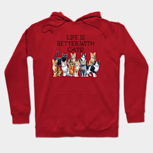 Life is better with cats - funny watercolour cat design, black cat, ginger cat, tabby, bengal, gray cat, lots of cats Hoodie